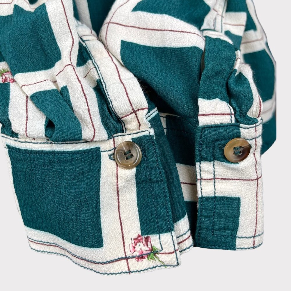 Free People Women's Window To My Heart Button Down Green Blouse Top Shirt Size M - Picture 14 of 16